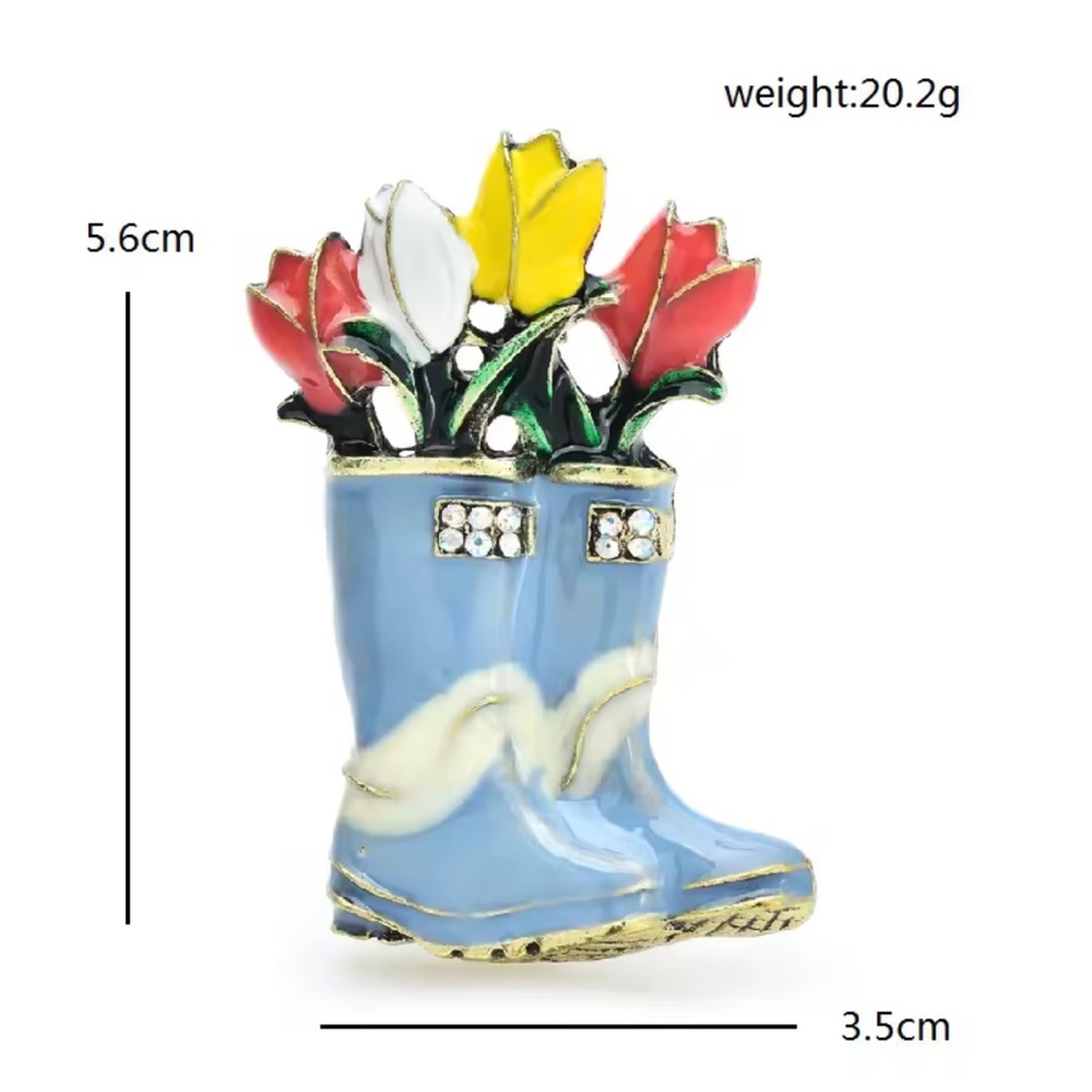 Rain Boots Flower Bouquet Brooch – Spring Garden Jewelry - Picture 3 of 9
